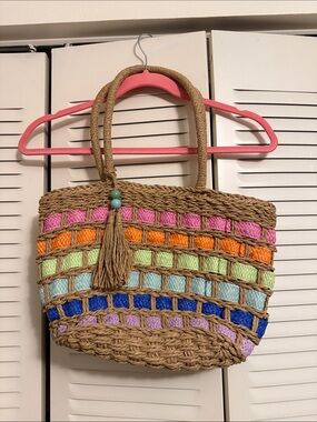 No Boundaries Multicolor Woven Straw Tote with Tassel